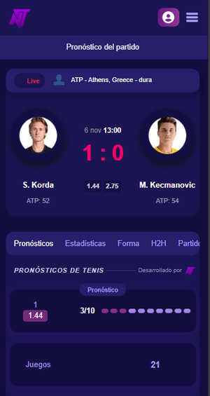 TennisPredictions.ai captura de pantalla 1
