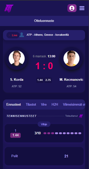 TennisPredictions.ai kuvakaappaus 1