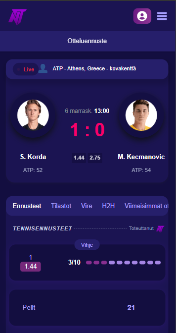 TennisPredictions.ai kuvakaappaus 1